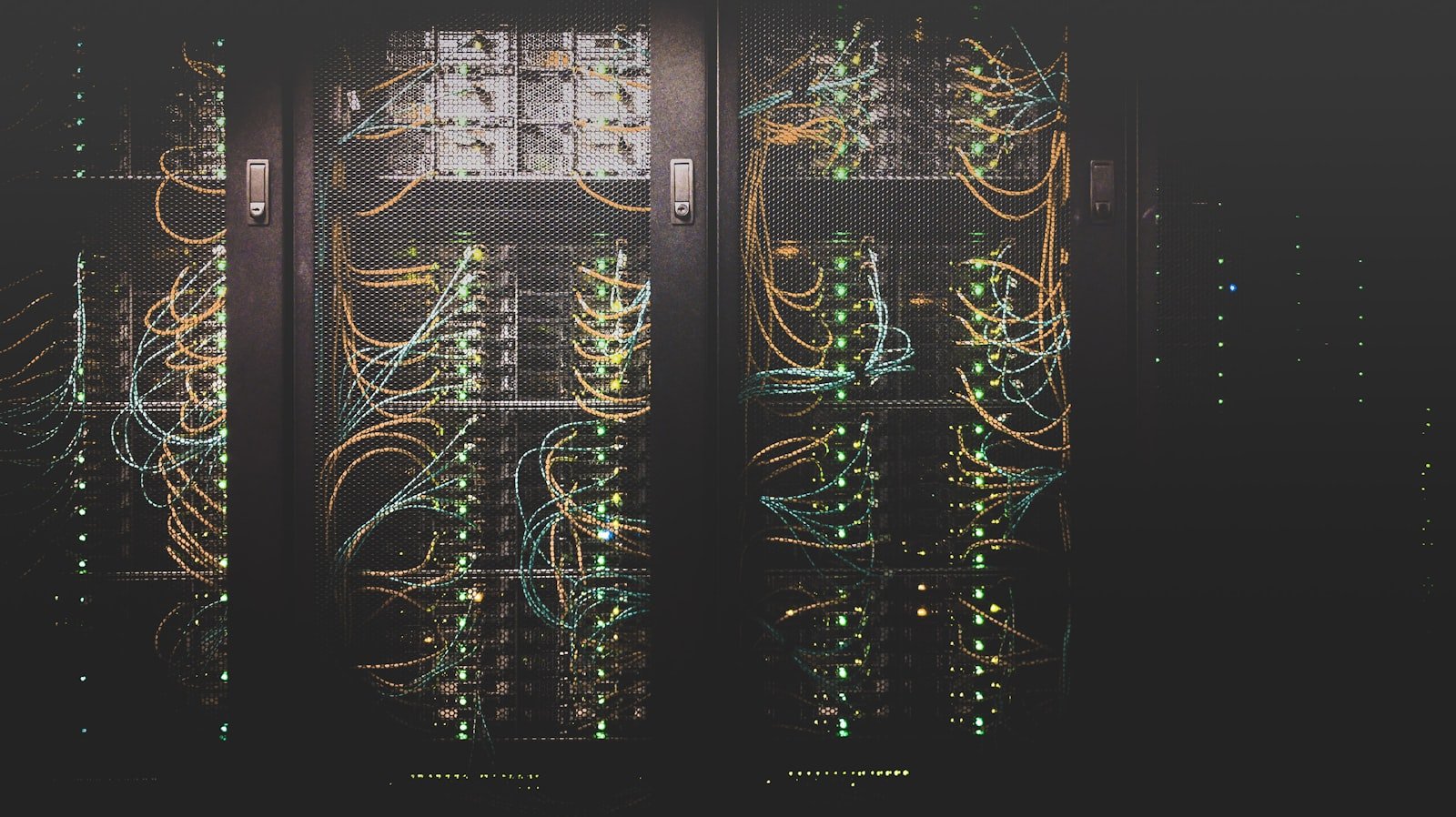 Network cabling running through a data-centre server room