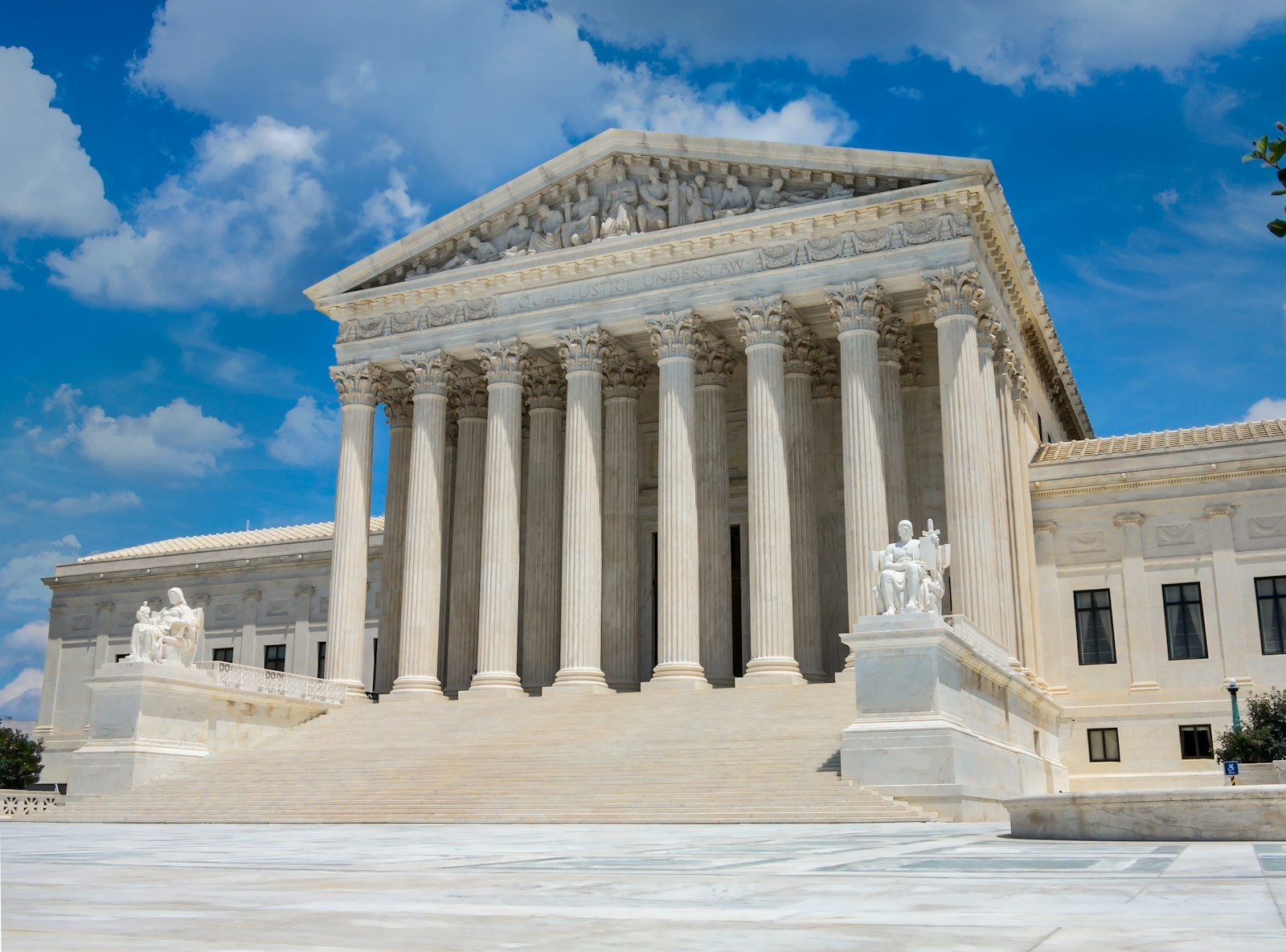 The columned facade of a supreme-court building
