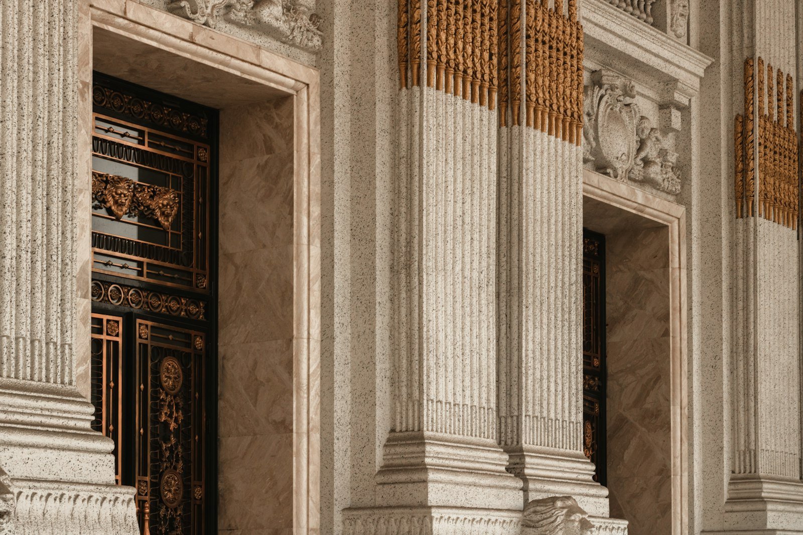 Classical stone columns of a European institutional building